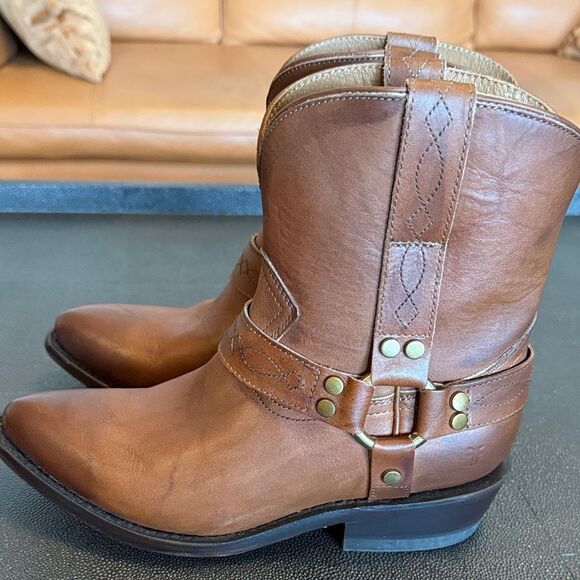 Frye Billy Harness Saddle Leather Brown Ankle Boots size 8 - Picture 6 of 16